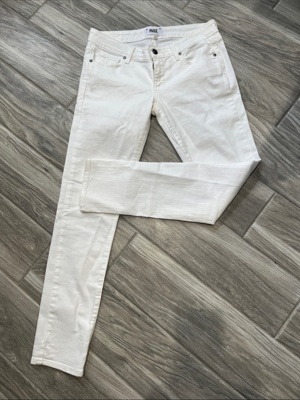 PAIGE PEG SKINNY OPTIC WHITE JEANS SIZE 26